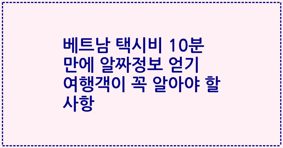 베트남 택시비 10분 만에 알짜정보 얻기 여행객이 꼭 알아야 할 사항